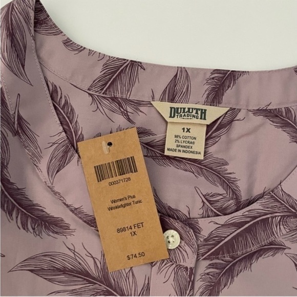 New Duluth Wrinkle Fighter Tunic Shirt Purple Feather Print - Picture 5 of 5